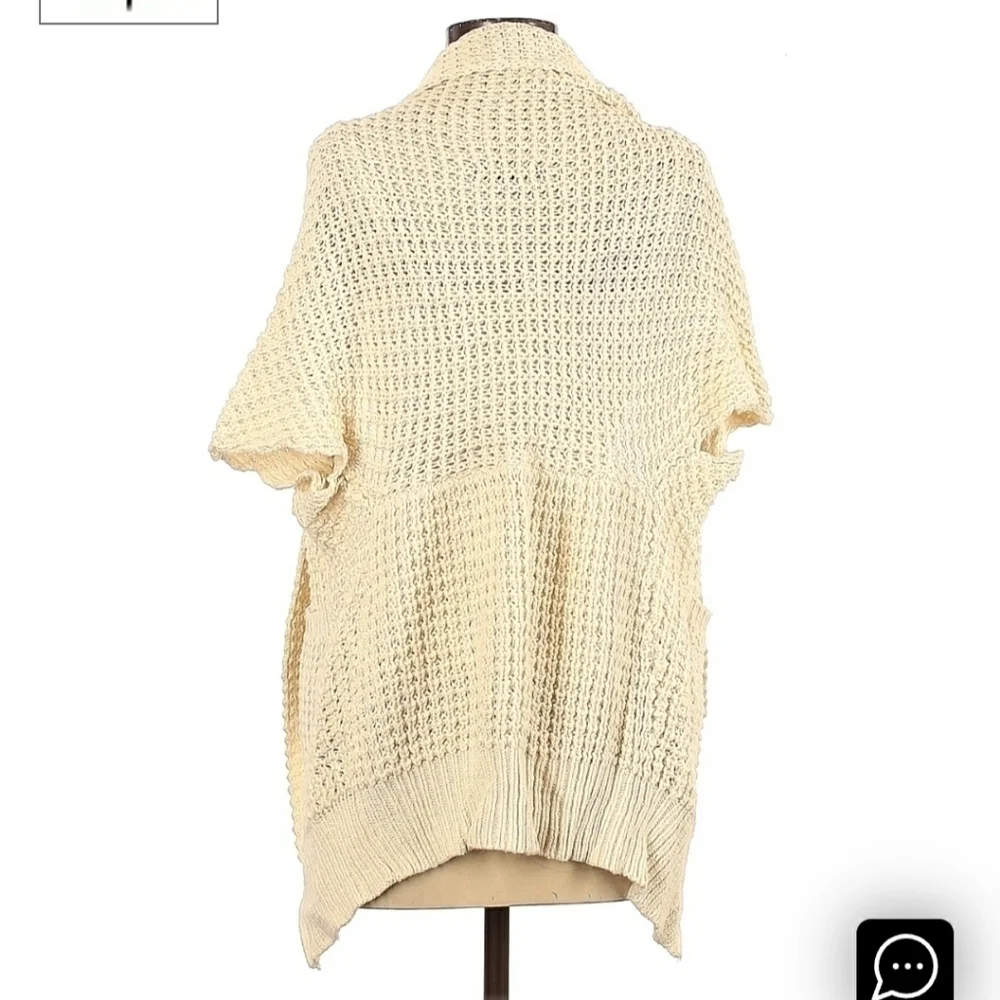 GAP Chunky Knit Open Cardigan Sweater Cream Short Sleeve Women's XS Neutral EUC - Picture 2 of 5
